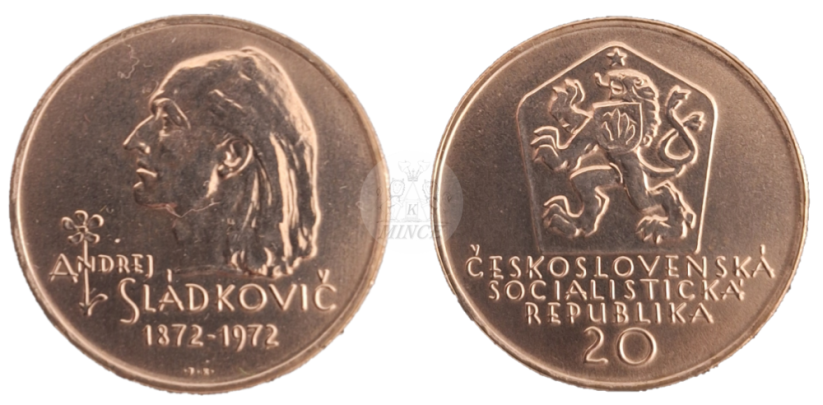 20 Kčs 1972 Sté výročí úmrtí básníka Andreja Sládkoviča
