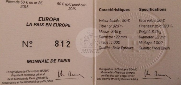 50 Euro, 70. výročí míru v Evropě 2015