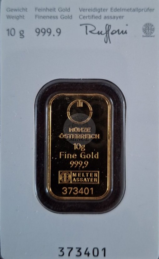 Investiční zlatý slitek - cihlička 10 g Kinebar - Münze Österreich SN: 373401