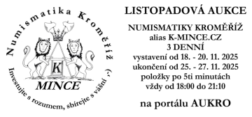 Velká 3 denní aukce mincí v listopadu