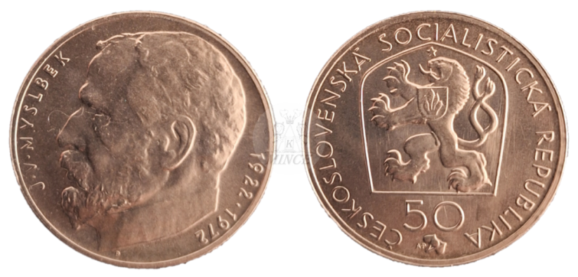 50 Kčs 1972 Padesáté výročí úmrtí sochaře Josefa Václava Myslbeka