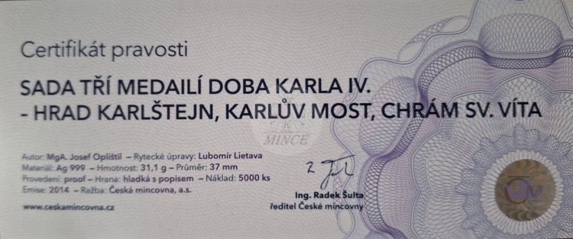 Sada tří medailí doba Karla IV. PROOF