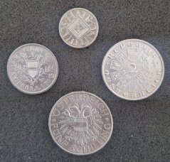 Sada rakouských stříbrných mincí 1925 - 1934 Sada rakouských stříbrných mincí 1925 - 1934