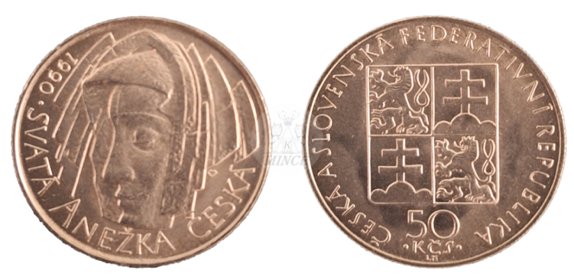50 Kčs 1990 První výročí svatořečení Anežky České