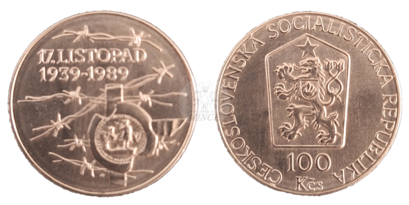 100 Kčs 1989 Padesáté výročí událostí 17. listopadu 1939