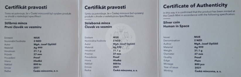 Stříbrná mince První člověk ve vesmíru 2021 PROOF