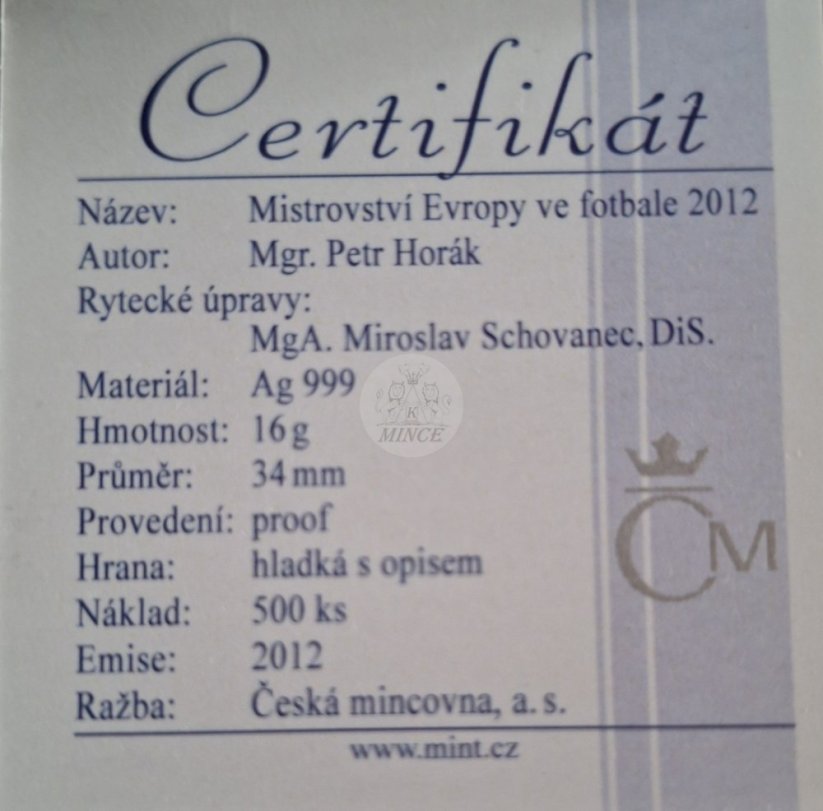 Stříbrná medaile Mistrovství Evropy ve fotbale 2012 PROOF