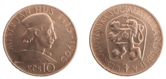 10 Kčs 1965, 550. výročí upálení Jana Husa