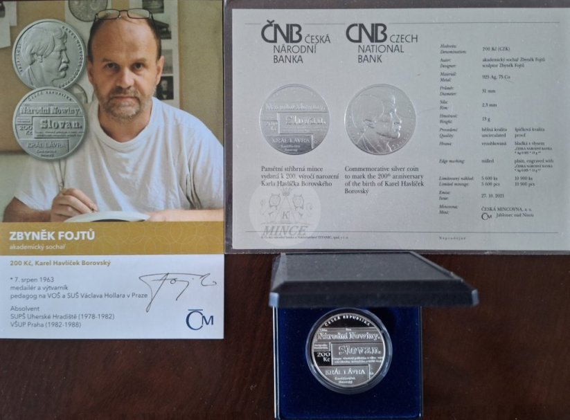 200 Kč 2021 200. výročí narození K. H. Borovského PROOF