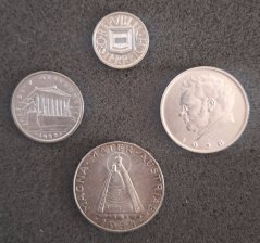 4 kusy rakouských stříbrných mincí 1925 - 1934 4 kusy rakouských stříbrných mincí 1925 - 1934